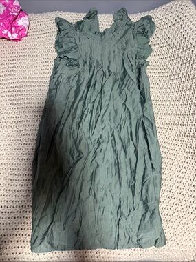 Girls' Olive Green Ruffle Sleeve Casual Dress